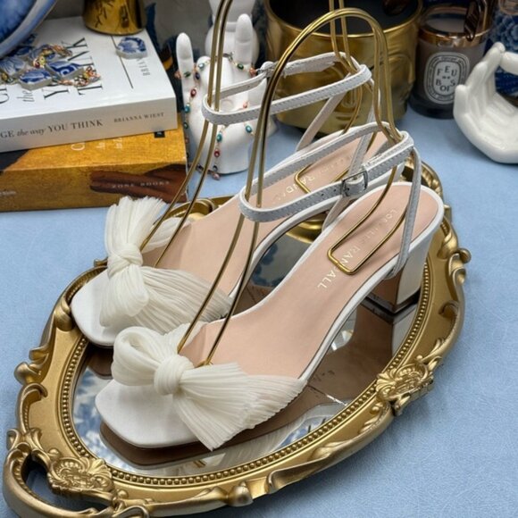 🆕 LOEFFLER RANDALL 🧿 NWOT Kimora White Pleated Bow Heel, Sz 6 - Picture 9 of 16